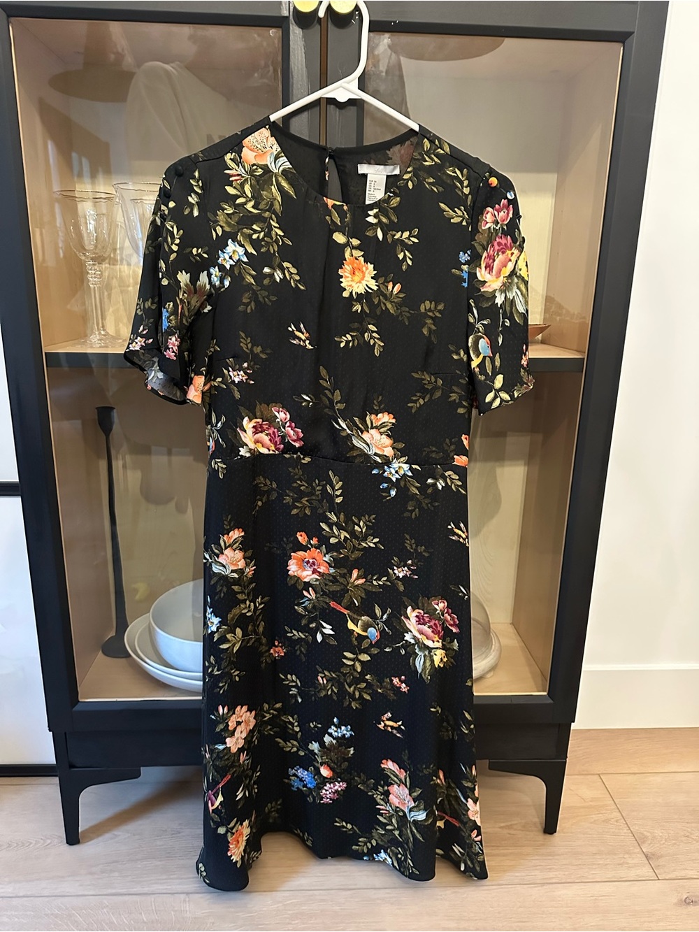 H&M Black Floral Short-Sleeve Fit & Flare Dress